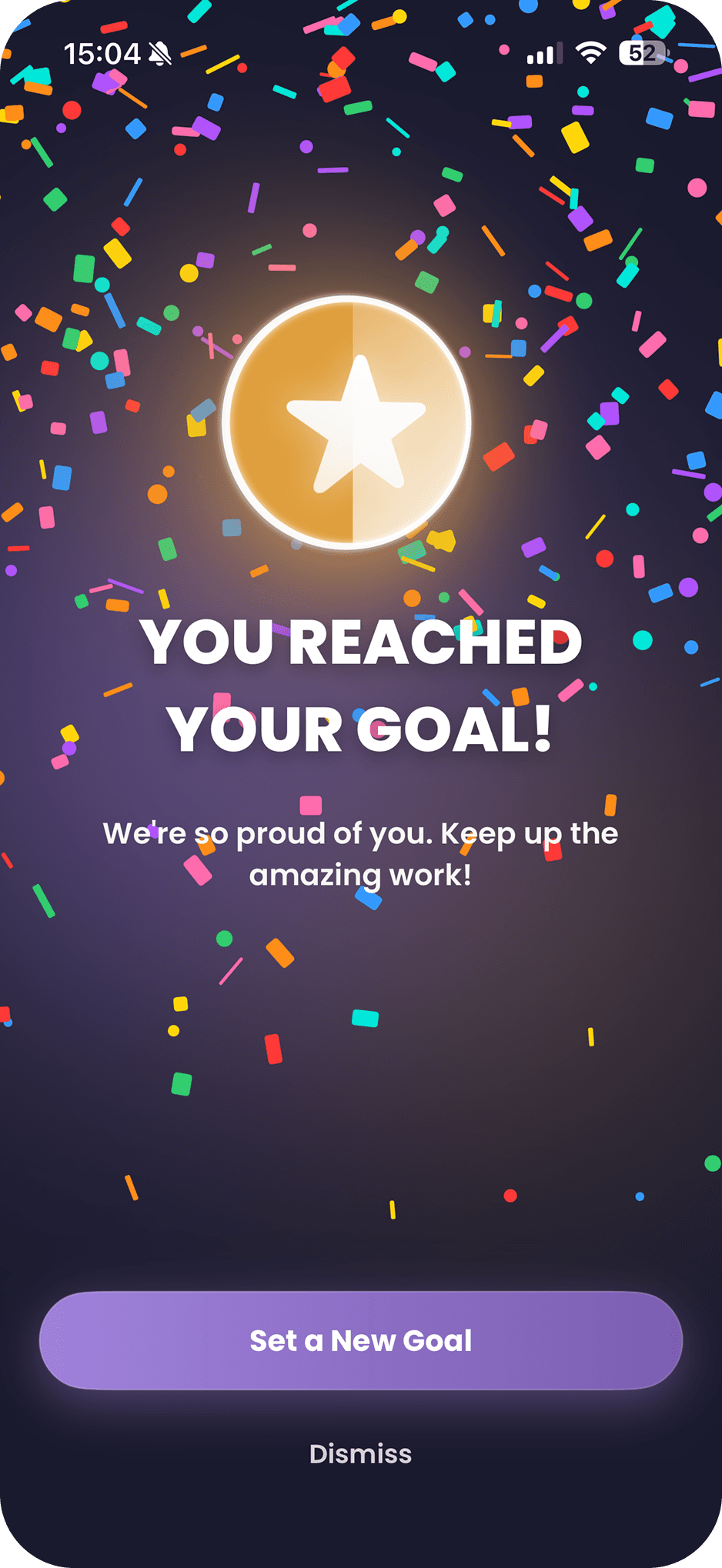 Confetti and gold star celebrating a reached goal