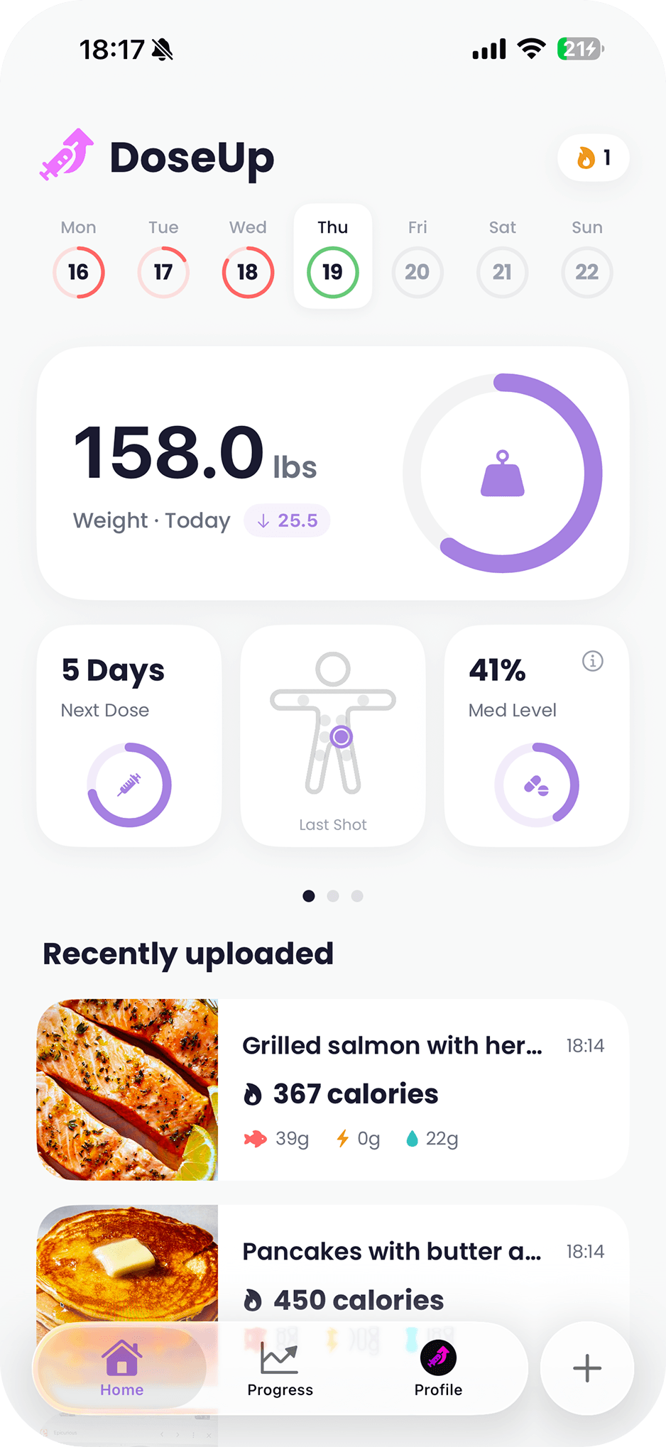 DoseUp home dashboard